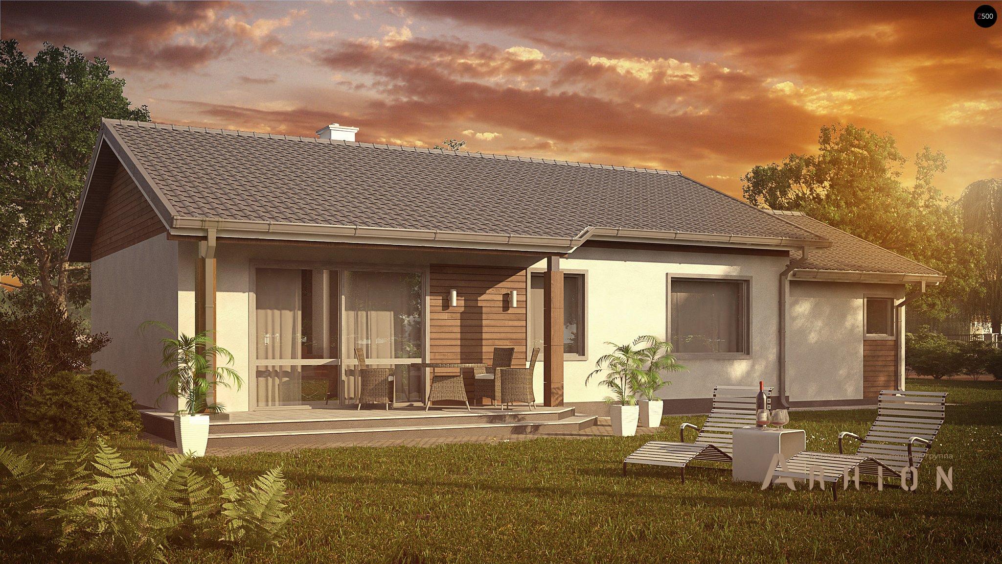 14. Проект одноэтажного дома в европейском стиле с двускатной кровлей, Z7 L GL, площадью - 106 кв c терассой, гаражом